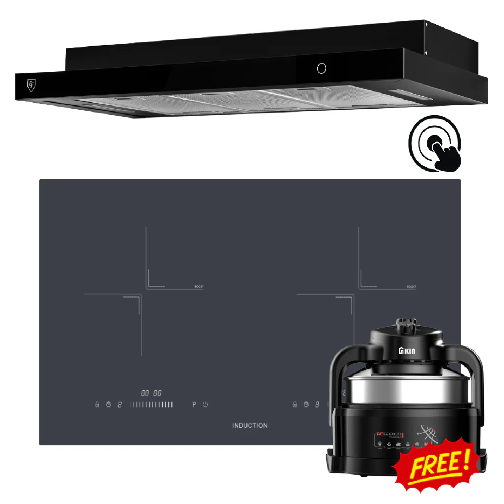 EF BUNDLE PROMO 90CM BLACK Cooker Hood + 78CM OR 86CM BLACK Gas Hob SPECIAL